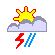 Partly cloudy, pos. lightning, rain