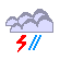 Cloudy and rainy with lightning